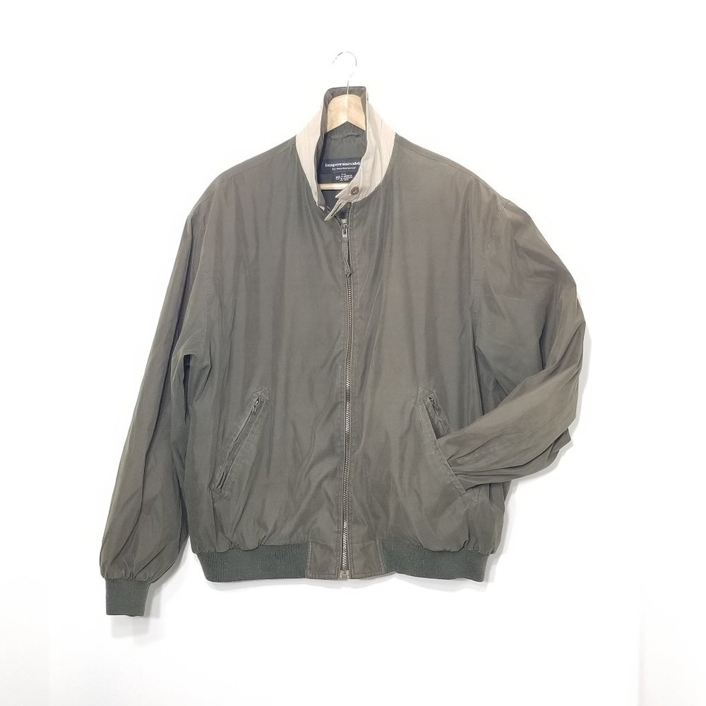 Impermeable Olive Hunter Green Cotton Blend Bomber Jacket Lined Zip Pockets XL